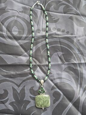 Green Natural Stone Pendant Necklace - Women's Jewelry Hand Made
